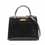 HERMES 愛馬仕 Kelly 25 鱷魚皮 黑色 凱莉包 金扣 口B刻 兩用包