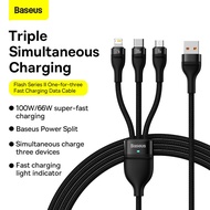 Baseus 3 in 1 Fast Charging Cable PD 100W Multi Charging Cable for iPhone 13 12 Pro Max PD Charging with Lightning / USB C / Micro Port Nylon Braided Data Cable