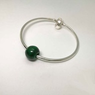 寶石手環 緬甸玉圓珠款 五月誕生石 925純銀硬鍊 手圍21cm 送禮