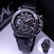 Alexandre christie men watch ac 9205 carbon stainless steel leather & rubber original