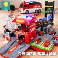 Ready Stock Hot Sale Fire Truck Toy Car Boy Large Deformed Alloy Ladder Police Car Parking Lot Car C
