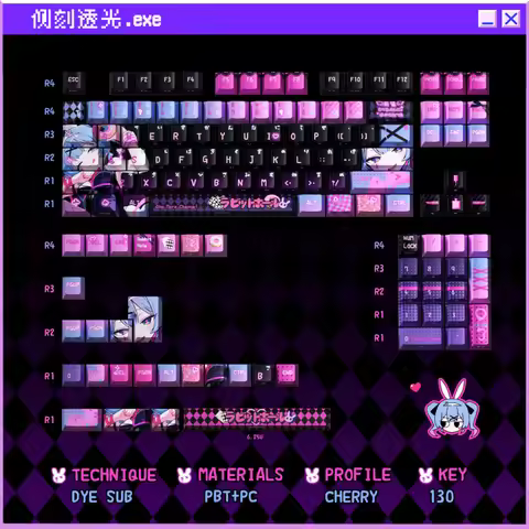 Rabbit Hole Theme Keycaps Set Cherry Height PBT+PC Side Engraved Translucent Keycap For Customized M