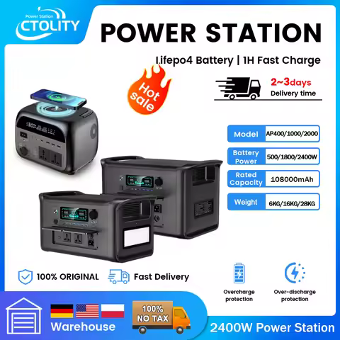 CTOLITY 220V AC Outlets 500W 2400W Portable Power Station Charging Station Powerful LiFeP04 Battery