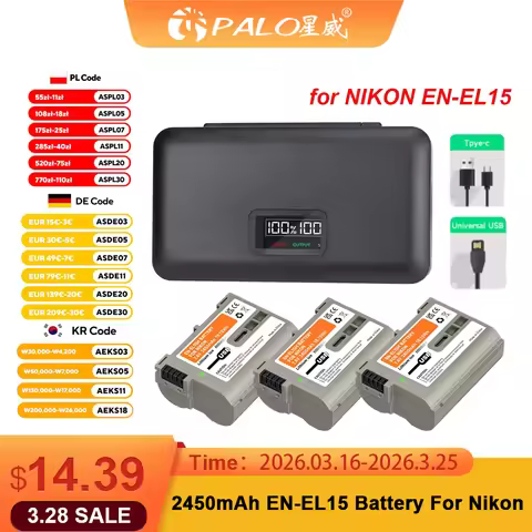 EN-EL15C EN EL15B EN EL15A EL15 USB Battery With LCD Charger Box for Nikon D750 D810 D7500 D500 Z5, 