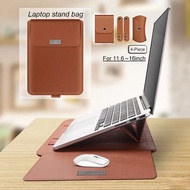 5 in 1 Laptop Stand Bag/Pouch Leather Laptop Sleeve Case magnets Waterproof Bag Cover With Holder Function for Laptop notebook matebook xiaomi huawei macbook Air 13.3/11/12/14/15 inch Laptop Bag &amp; iPad case Bracket Cooling Protection