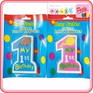 LILIN Large Number 1 Candles Happy Birthday FIRST Birthday Color biru Pink/