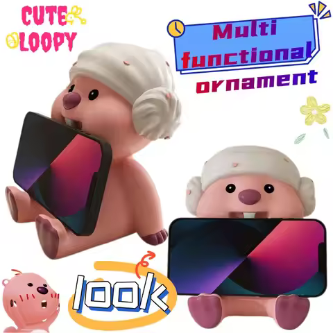2026 New Pororo & Loopy Phone Stand, Cute Cartoon Beaver Multifunctional Desktop Ornament, Portable 