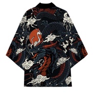 Samurai Kimono Haori Cardigan Nam Nữ Anime In Hình Rồng Xanh Rời 3/4 Tay Truyền Thống Nhật Bản Bông 