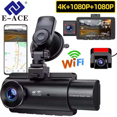 Car DVR 4K Dashcam 3 Channel Black Box For Car Front and Rear 4K Dash Camera Support WIFI GPS Loop R