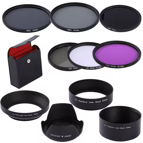 67mm CPL UV FLD ND2 ND4 ND8 Filter Kit Lens Hoods For Canon EOS 850D 800D 760D 750D 700D 200D 90D 77