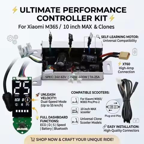 Universal E-Scooter Controller Kit,Self-learning Motor,Dual Speed Mode (25Km/h To 58Km/h),For 8.5-in