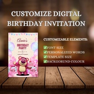 Kad hari jadi digital,  Digital kad Birthday, Digital Birthday Invitation E-card, Lotso Theme