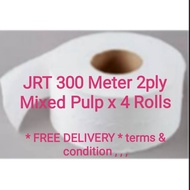 Toilet Paper Roll 300M x 4 roll Jumbo Roll Tissue Paper more thicker 2 ply pure pulp