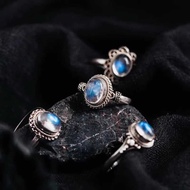 Nepal Jewelry Hand-Inlaid Imitation Natural Moonstone Ring Atmosphere Moonstone Blue Amber Men Women