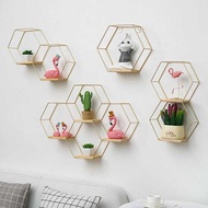 Wall Hanging Shelf Rack Wall Photo Grid Iron Wall Geometric Storage Holder Hexagon Wall Shelf Wall D