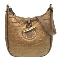 Longchamp 棕色皮革青銅色肩背包，ブラウン極佳，2086 [二手]