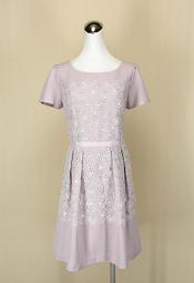 貞新二手衣 IRIS Girls 艾莉絲 粉紫雕花圓領短袖棉質洋裝XL號(22922)