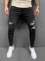 celana sobek jeans pria ripped slimfit denim 027 hitam jeans sobek pria