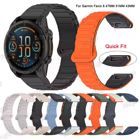 Silicone Magnetic Watchband For Garmin Fenix 8 7 7X Pro 6X 6 5X Plus Enduro 3 Epix Pro Strap Quickfi