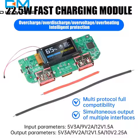 22.5W PD Colorful Display Bidirectional Fast Charger Mobile Power Module Circuit DIY Motherboard 5V 
