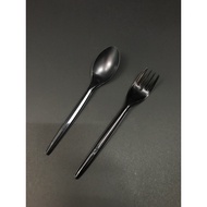Spoon & fork 6.5 black/Sudu plastik hitam & Garpu plastic hitam (50 pcs)