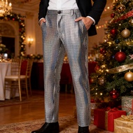 HUA  Men Sequin Suit Pants Men Party Pants Men's Sequin Sparkly Straight Leg Pants Shiny Disco Trous