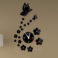 Fashion 3D Acrylic Mirror Style Butterfly Wall Clock Sticker DIY Modern Design