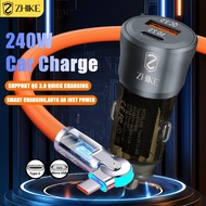ZHIKE Car Charger Fast Charging 180° Rotation Type C Micro USB Fast Charging Car Charger 240W Adapte