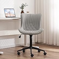 YOUTASTE Office Desk Chair Faux Leather with Wheels,Adjustable Home Vanity Chairs, Modern Padded Swivel Lounge Chairs, Rocking Ergonomic Computer Task Chair with Back,Grey