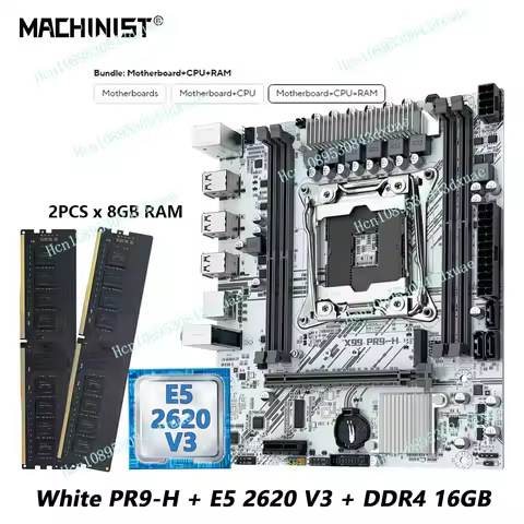 MACHINIST White X99 PR9-H Motherboard kit With Intel Xeon E5 2620 V3 LGA 2011-3 CPU + DDR4 16GB RAM 