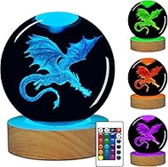 3D Dragon Lamp Night Light Gift, 16 Colors Crystal Ball Light Decor with Remote, Fantasy Dragon Figu