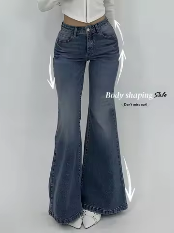 Women's Slim Fit Deep Blue Solid Color Jeans Long Pants