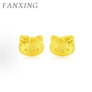 【FX】Gold 999（1g）24K Hello Kitty earrings Ladies KT Cat Cartoon Charm Pure Gold Earnail Gift
