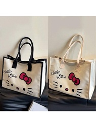Cute Large Capacity Linen Bag Kawaii Cat Storage Toys Tote Bag For Travel Outdoor (Some Parts May Be