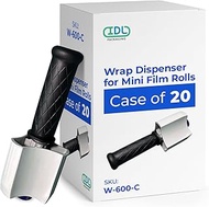 IDL Packaging W-600 Stretch Wrap Dispenser for Mini Film Rolls of 3” Core Size (Case of 20) - Heavy Duty Shrink Wrap Handle with Adjustable Tension - Durable Plastic Film Dispenser with Rubber Handle