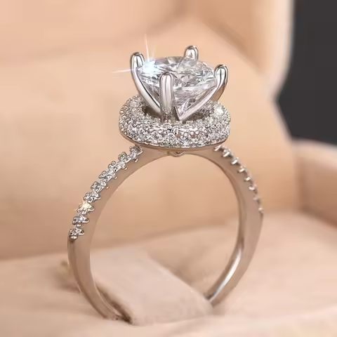Rings Dazzling Cubic Zirconia CAOSHI Dazzling Round Cut Cubic Zirconia Rings Exquisite Silver Color 