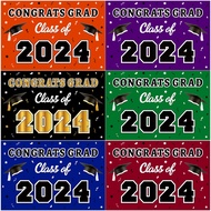 Congrats Grad Class of 2024 Banner Multicolor Graduation Backdrop Polyester Background Cloth Graduation Cap Pattern Congratulations Banner Happy Graduation Party Supplies