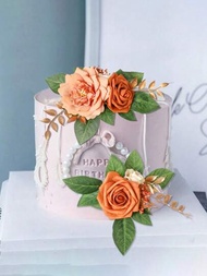 2入組蛋糕上飾套裝,婚禮人造花裝飾燃橙色蛋糕裝飾用於婚禮禮儀周年慶典,婚禮家居裝飾