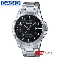 Casio Standard นาฬิกาข้อมือสุภาพบุรุษ สายสแตนเลส รุ่น MTP-V004D-1BUDF (หน้าดำ)