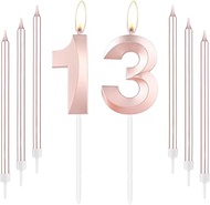 Rose Gold 13th Birthday Candles, Rose Gold Number 13 Candle, Rose Thin Long Candles, Birthday Candle