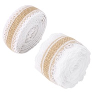 buybybuy-my GLOGLOW 2pcs 5M/Roll Burlap Ribbon Roll  Fabric Ribbons with Lace Hessian Jute for Weddi