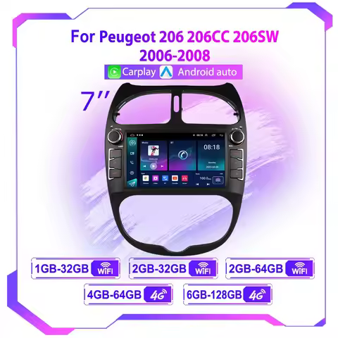 Android 13 Car Radio for PEUGEOT 206 206CC 206SW 2000-2008 Multimedia Player GPS Navigation 7 Inch W