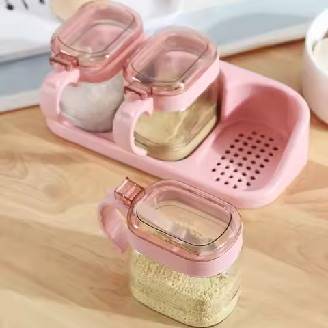 Spice Jar Seasoning Box Kitchen Spice Storage Bottle Plastic and glass Jars Transparent Salt Pepper 