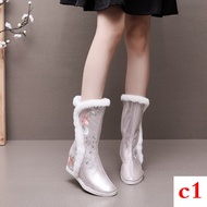 Hanfu Shoes Plus Velvet Thickened Knee-Lengthened Boots Inner Heightened Embroidered Shoes Dance Shoes Performance High-Heeled