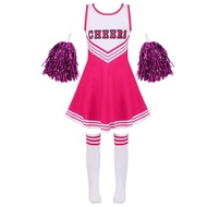 【In-demand】 Girls Cheerleading Sleeveless Dance Costume Kids Cheerleader Outfit Neckline Letter Prin