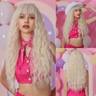 Blonde Curly Synthetic Wigs with Bangs Wig for Party Halloween Long Blonde Wig Heat Resistant Hallow