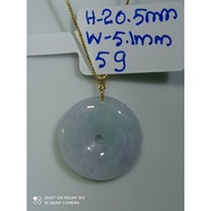 #J344 Natural Grade A Icy Jade Jadeite Donut Pendant H20.5mm with Real 18K Gold Clasp (Free Necklace