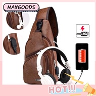 MAXG Adjustable Shoulder Strap Anti-theft Chest Bag with Headset Hole Men's Sling Bag Crossbody Bag USB Charging
