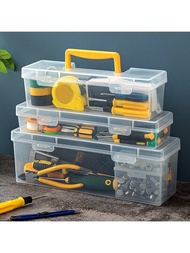 1入組多功能透明塑料便攜式收納盒，帶蓋防塵工具箱，適用於家居收納