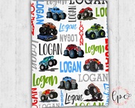 Personalized Baby Name Blanket - Monster Trucks Baby Blanket - Monster Truck Baby Blanket -  Monster